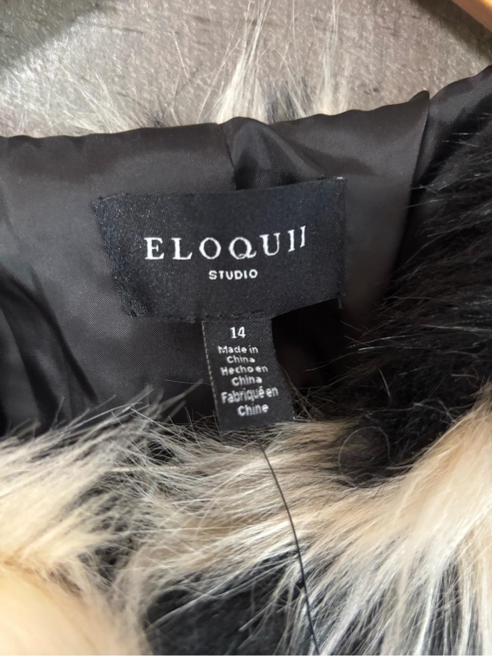 NWT Eloquii Black & Cream Striped Faux Fur Cropped Jacket 14 - Picture 2 of 16